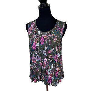 Womens Dark Green Floral Tank Top Shirt Blouse A.N.A A New Approach